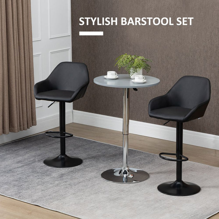 Premium Swivel Barstools - Set of 2 - PU Leather - Footrest - Backrest - Black