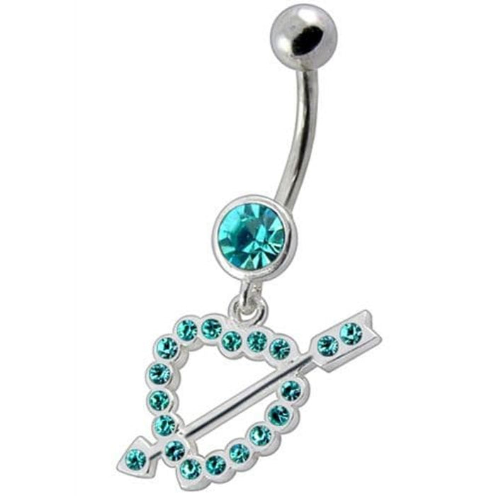 Fancy Jeweled Arrow In Heart Dangling Navel Ring