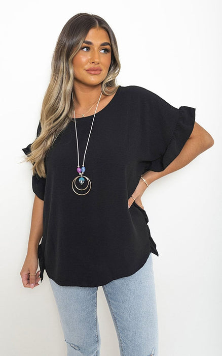 Vienna Frill Sleeve Top - Lightweight V-Neckline - Perfect day-to-night style - Add sophistication to any look - Comfortable & stylish