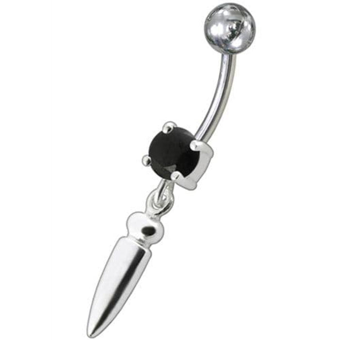 Silver bullet with Single Stone Fancy Jeweled Dangling Belly Ring