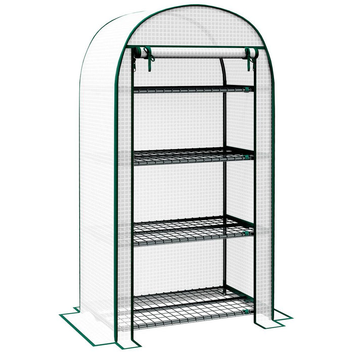 Outsunny Mini Greenhouse Portable Green House with UV-Resistant Plastic Cover and Metal Shelves - 80x49x160cm