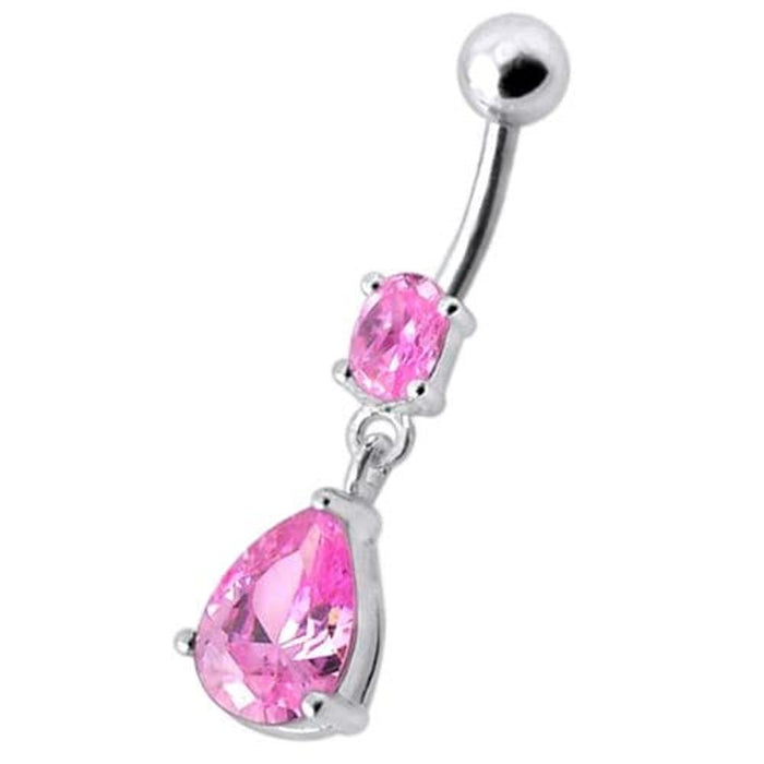 Fancy Tear Drop Jeweled Dangling Navel Ring