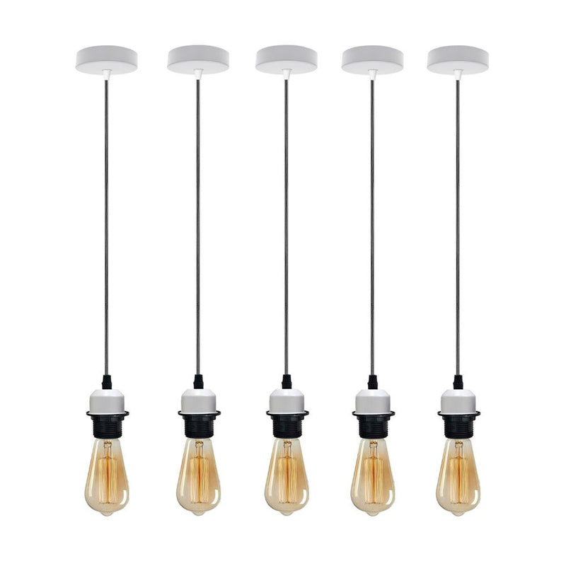 Industrial White Pendant Light, 5 Pack - Addable Lamp Shade - E27 Lamp Holder - High Quality