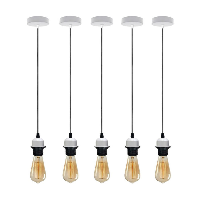 Industrial White Pendant Light, 5 Pack - Addable Lamp Shade - E27 Lamp Holder - High Quality