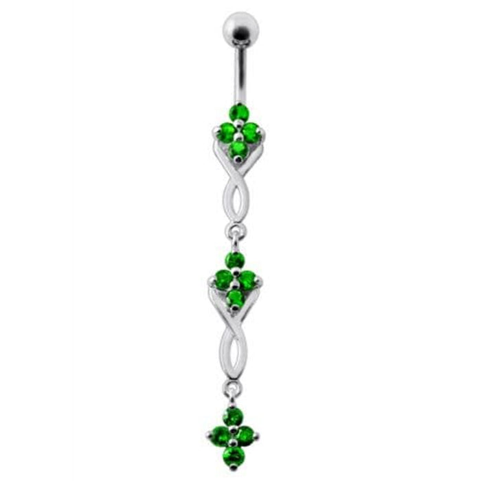 Fancy Jeweled Dangling SS Bar Navel Ring Body Jewelry