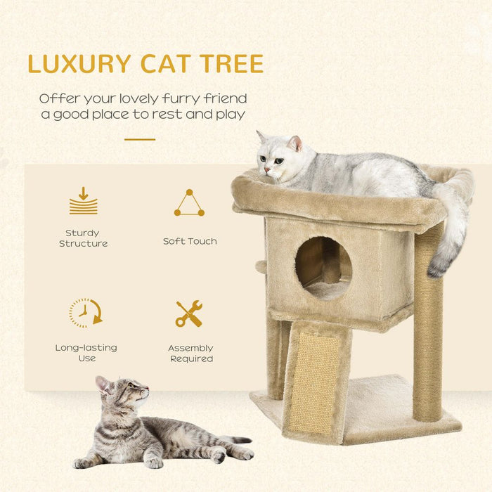 PawHut Cat Tree Tower for Indoor Cats Cat Scratching Post Climbing Activity Centre w/Jute Scratching Pad, Toy Ball, Cat House - Brown