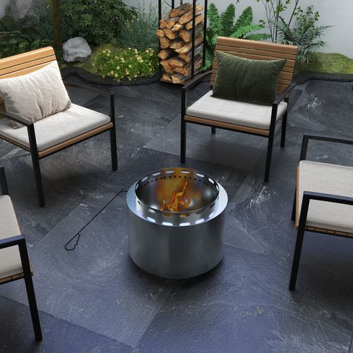 Outsunny 48.5cm Smokeless Wood Burning Firepit Stainless Steel Fire Pit, Silver