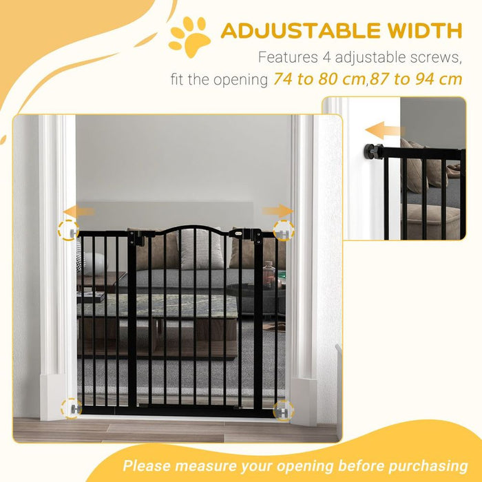 PawHut Adjustable Metal Pet Gate - Auto-Close, Black