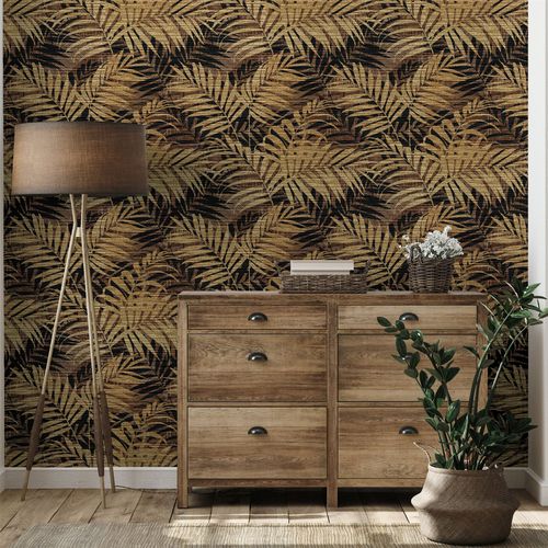 Textured Palm Gold/Chocolate sw12 wallpaper