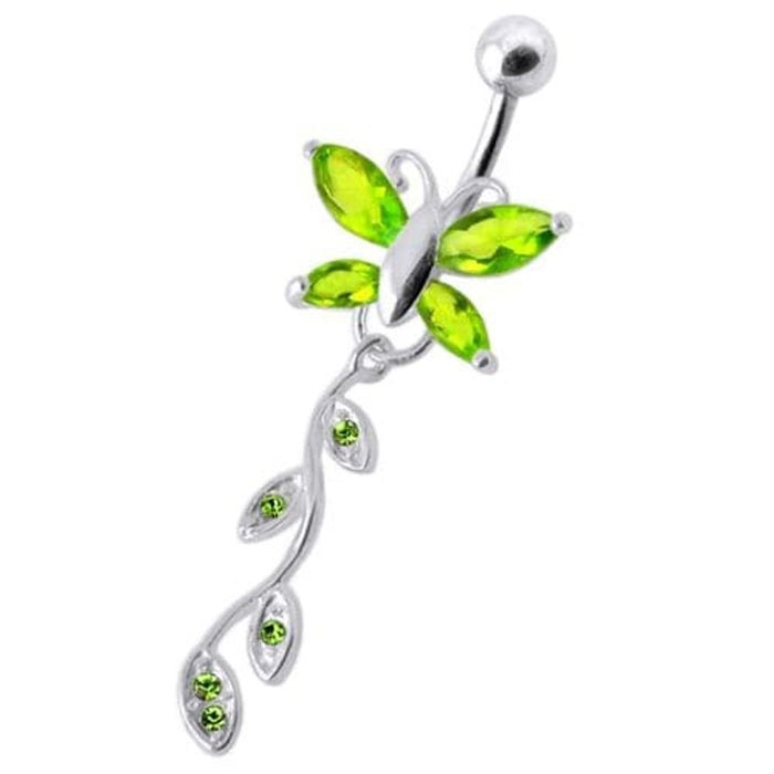 Butterfly Silver Dangling Belly Ring With SS Banana Bar