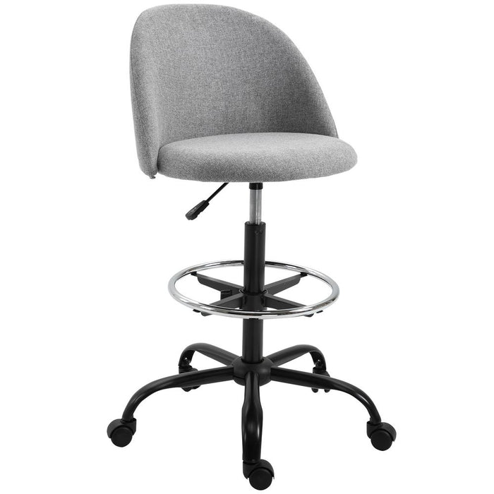 97cm Draughtsman Chair Home Office  5 Wheels Padded Seat Grey Vinsetto