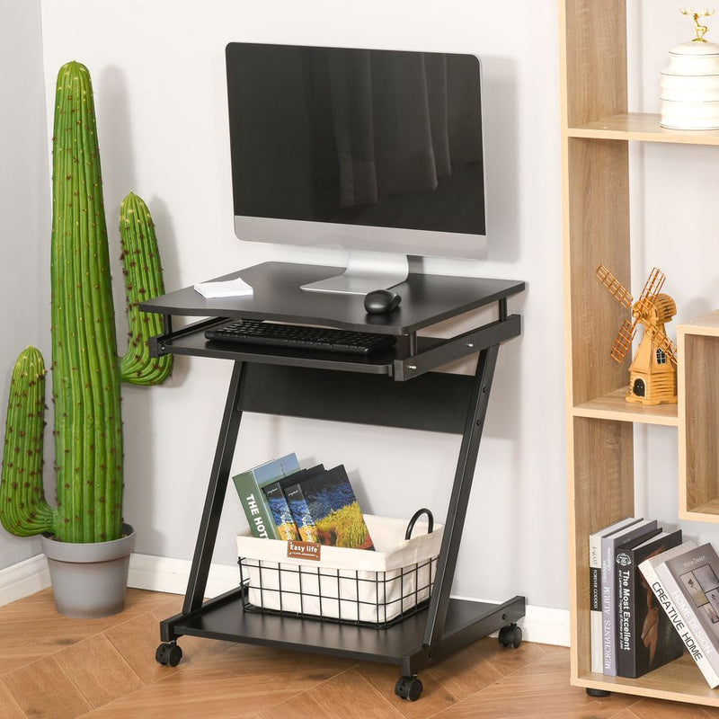HOMCOM Movable Computer Desk with 4 Moving Wheels Sliding Keyboard Tray Home Office Workstation Black