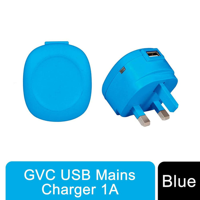 GVC 1A USB 3Pin Mains Charger, Colours Available