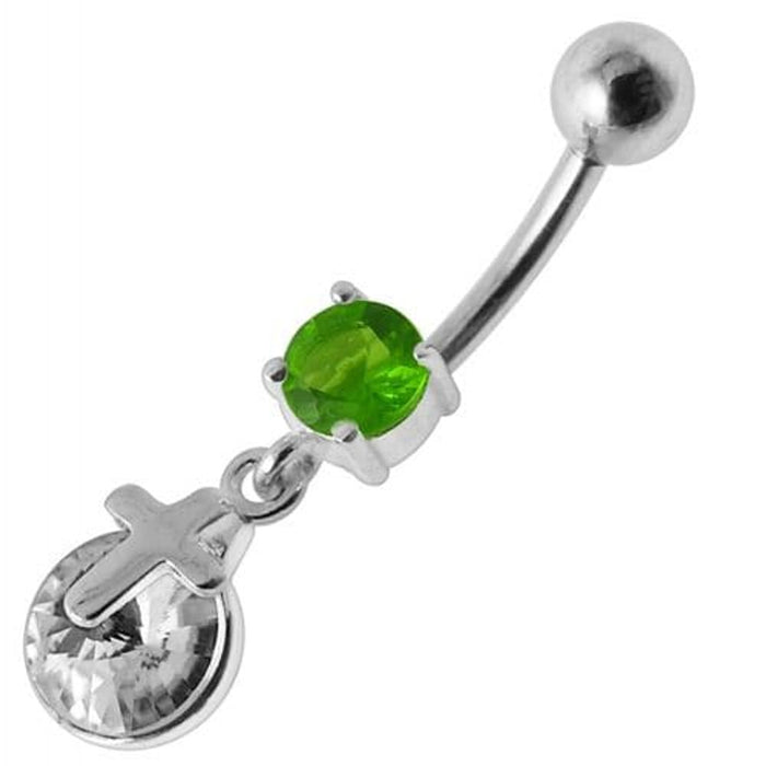 Silver Fancy  CROSS Dangling Belly Ring