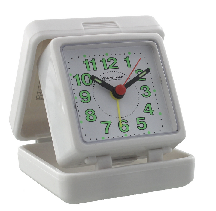 High-Quality Wm.Widdop Travel Alarm - White Case & Dial, Luminous Hands, Battery Included