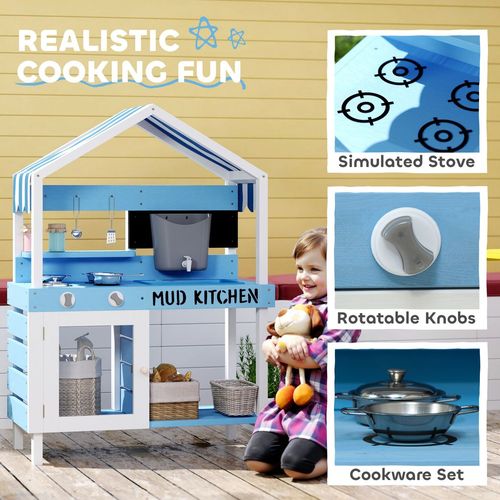 AIYAPLAY Kids Mud Kitchen, Outdoor Play Kitchen for Boys Girls, Blue