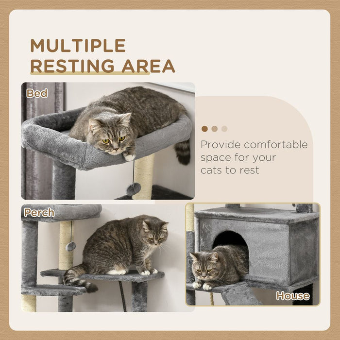 Ultimate Cat Tree Tower: Scratching Post, House, Toy - Grey