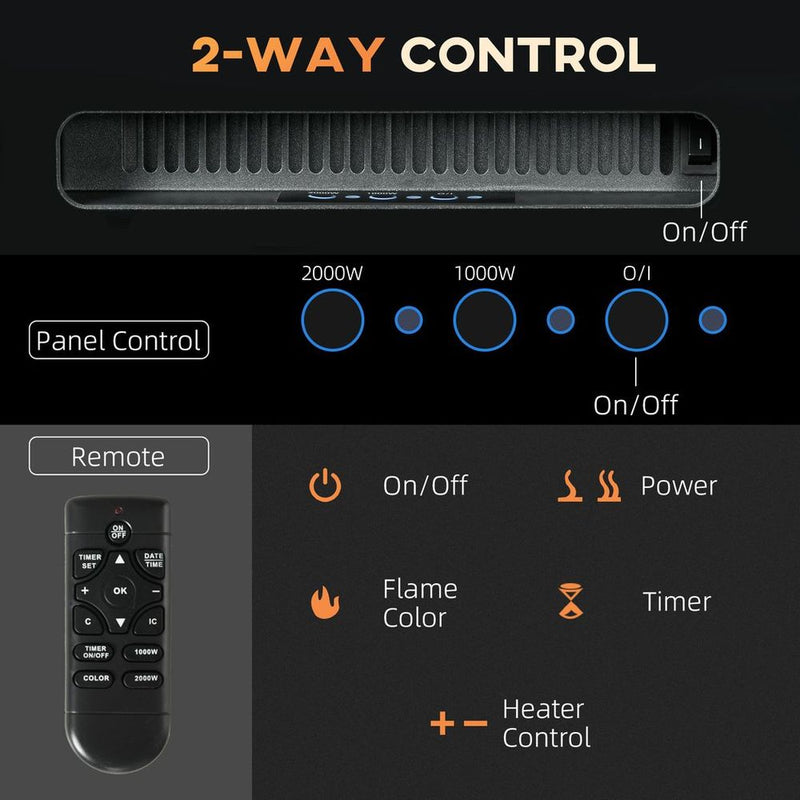 HOMCOM 127cm Electric Fireplace Recessed and Wall Mounted Electric Fire Black