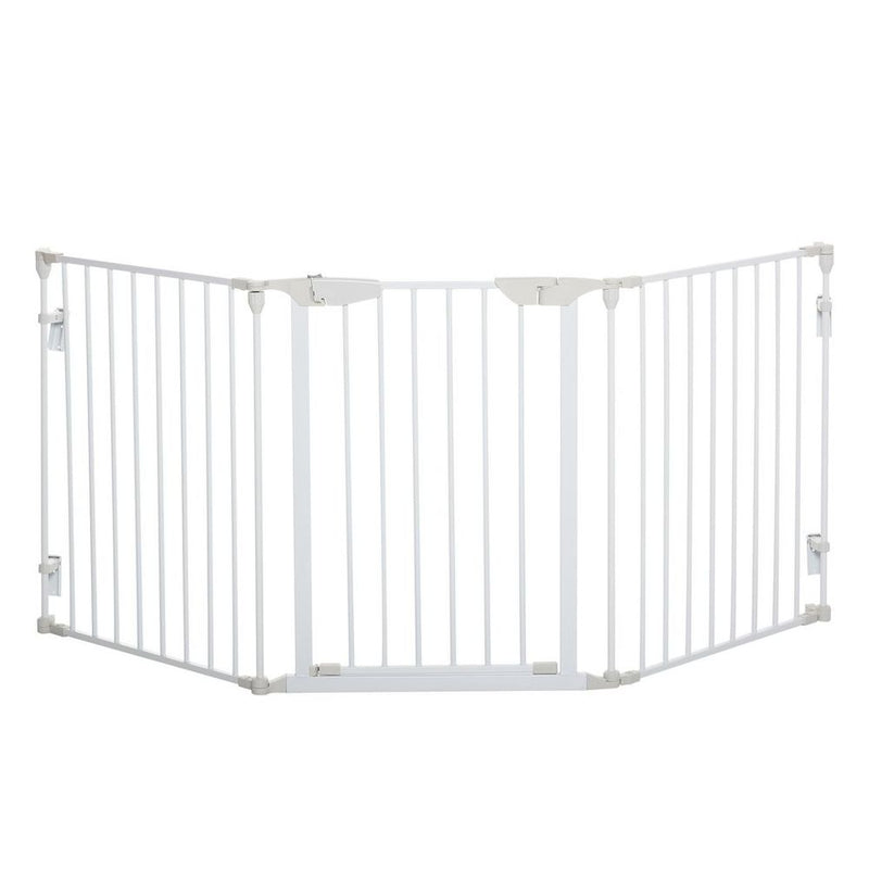 Premium Pet Safety Gate - 3-Panel Metal Fence w/ Door - White