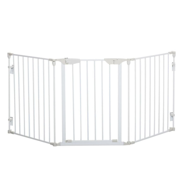 Premium Pet Safety Gate - 3-Panel Metal Fence w/ Door - White