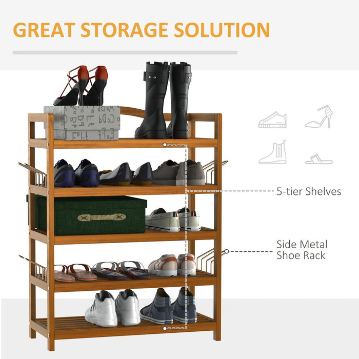 5-Tier Shoe Rack Acacia Wood Shoe Storage Shelf Teak