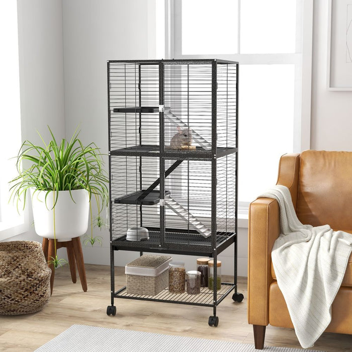 Premium PawHut 136cm Rolling Small Animal Cage - 3 Doors, Storage Shelf, Ideal for Ferrets & More!