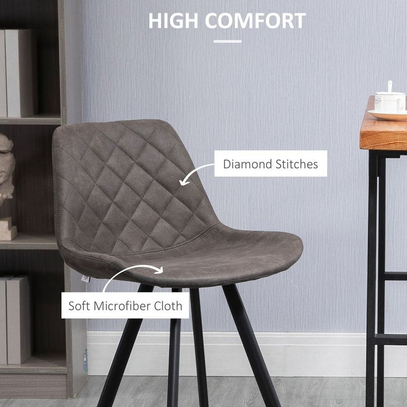 Set Of 2 Bar Stools Vintage PU Leather Tub Seats Padded w/ Steel Frame Dark Grey