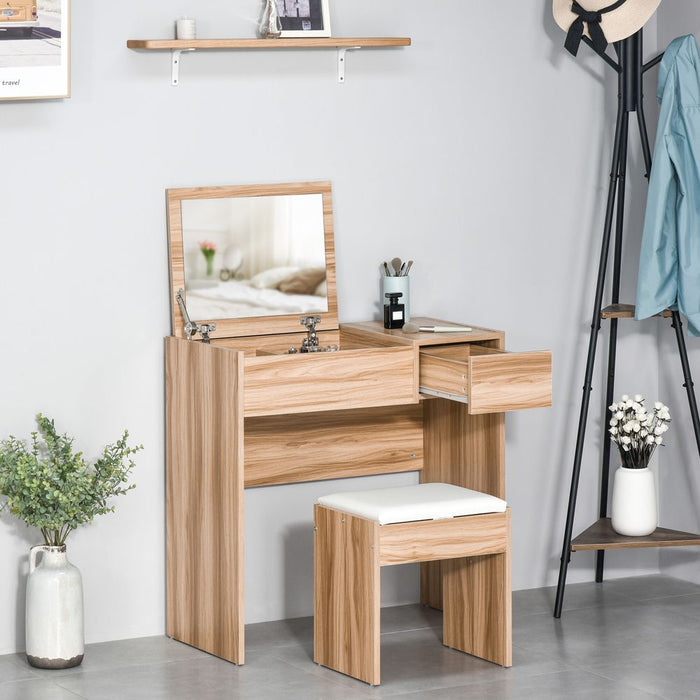 Dressing Table Set with Padded Stool - Stylish, Multi-Purpose, Mirror, Storage, Comfortable - HOMCOM