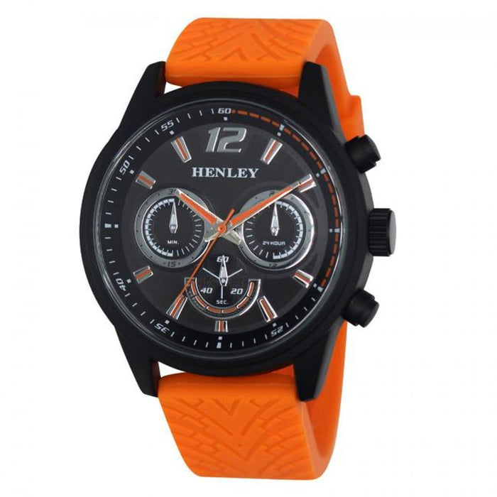 Henley Mens Multi Eye Black Dial Orange Sports Silicone Strap Watch - High Quality, Sporty & Stylish H02216.8