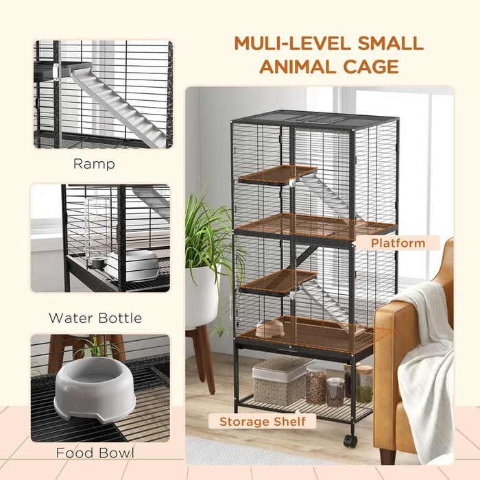 Premium PawHut 136cm Rolling Small Animal Cage - 3 Doors, Storage Shelf, Ideal for Ferrets & More!