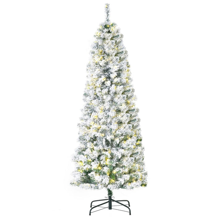 Premium Artificial Snow Flocked Christmas Tree | 6ft Prelit Green White | Warm LED Lights | High-Quality