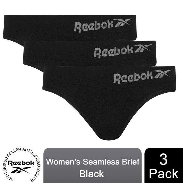 Reebok Women's 3 Multi Pack Seamless Brief, Black, Sizes XS-XL