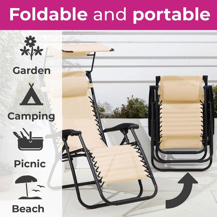 Neo Beige Folding Portable Zero Gravity Chairs and Table Set