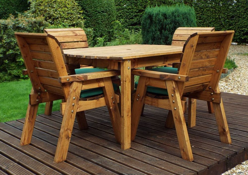Premium Wood Outdoor Dining Set - 4 Seater Rect Table with Armchairs & 10 Year Guarantee