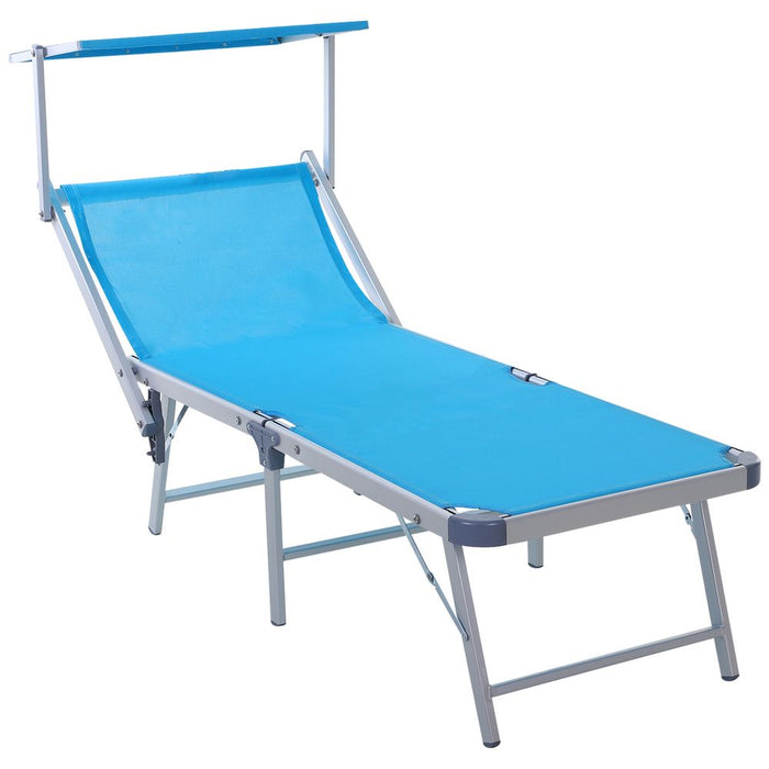 Sun Lounger Fold 180� Reclining Chair w/ Adjustable Canopy Blue