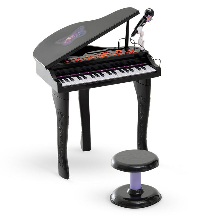 37 Key Mini Piano Keyboard w/ Microphone & Stool | Black | Safe & Durable | Interactive | Connects to MP3 & USB | Ages 3-6