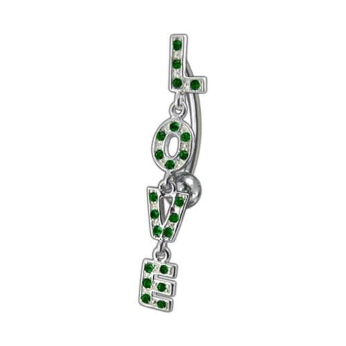 Fancy Jeweled "LOVE" Dangling Reverse Belly Ring