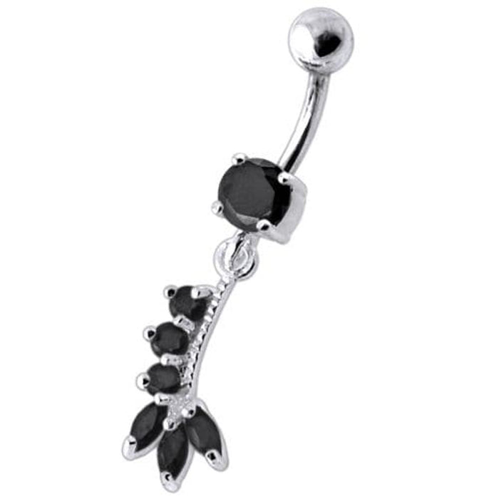 Fancy Silver Dangling Curved Bar Belly Ring