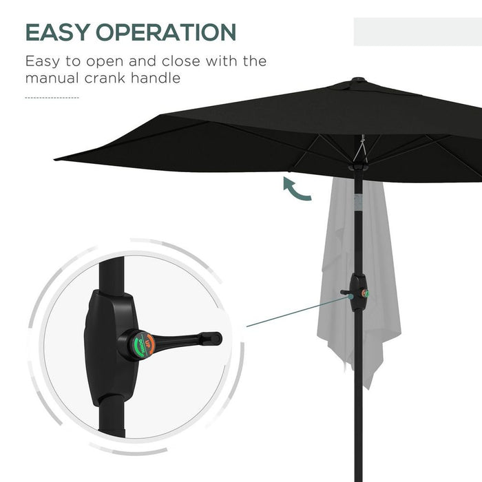 Outsunny 2 x 3(m) Garden Parasol Rectangular Market Umbrella w/ Crank Black