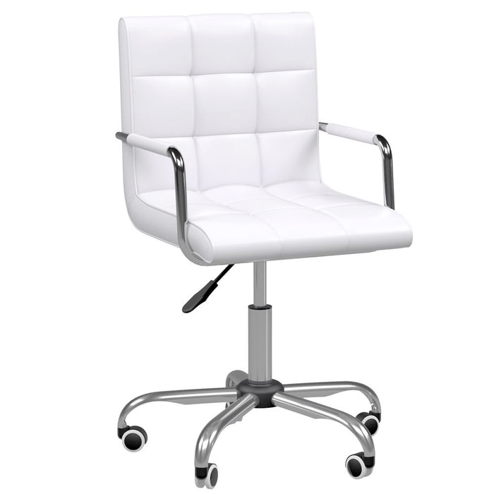 Stylish PU Leather Home Office Chair: High Back, Swivel, Armrest, White