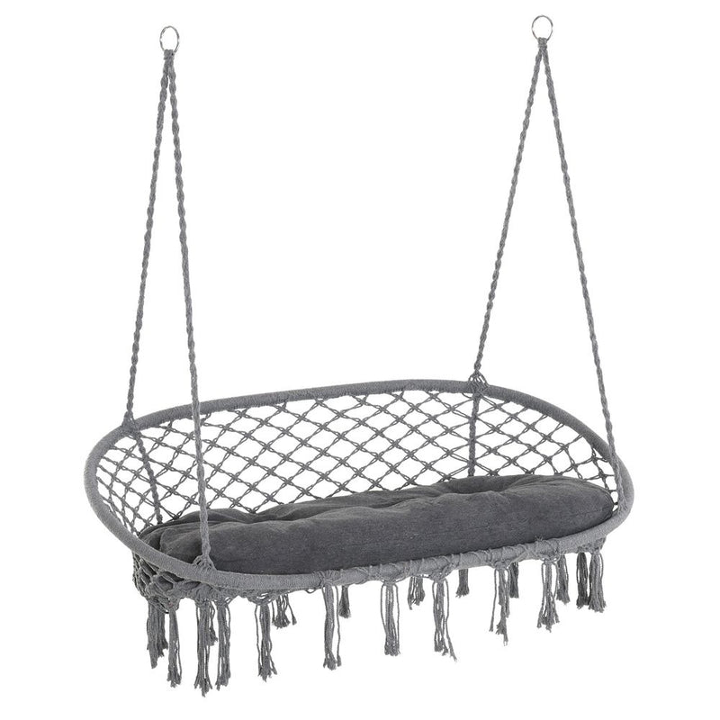 Hanging Hammock Chair - Cotton Rope Swing & Metal Frame - Large Macrame - Dark Grey