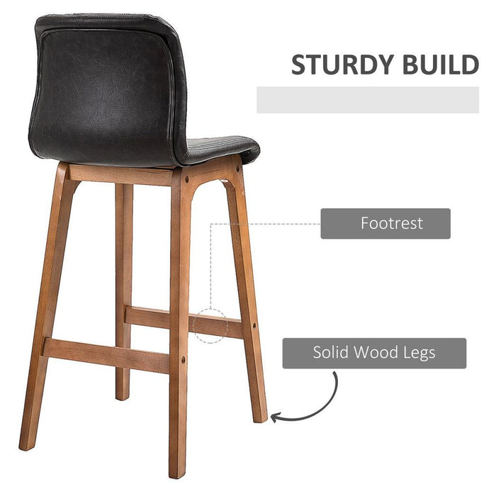 Set of 2 Faux Leather High Back Bar Stools 93cm Wooden Frame Footrest Padding Brown