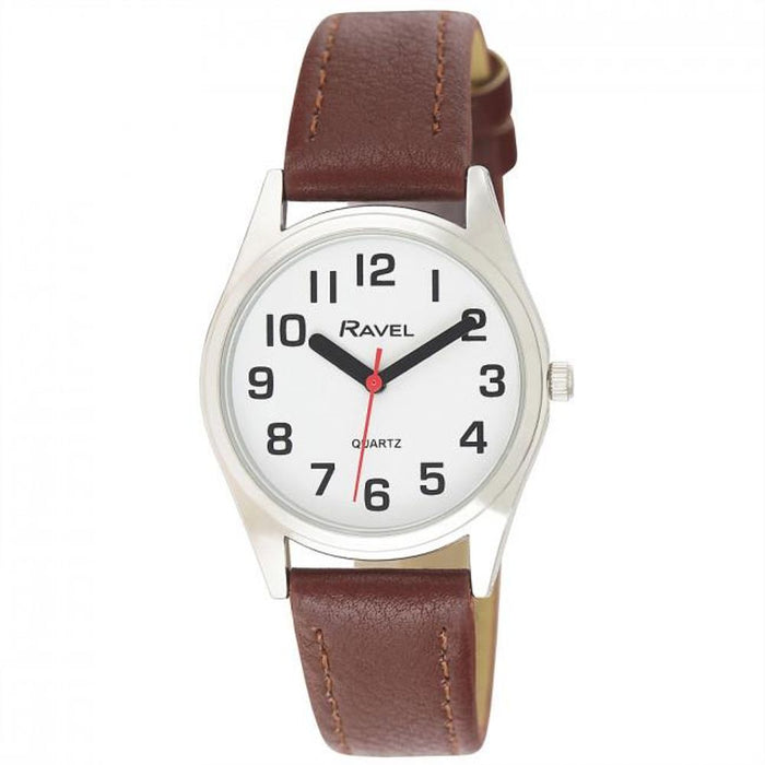 Ravel Women's Classic Strap Watch - Bold Dial, Faux Leather, Brown/Silver