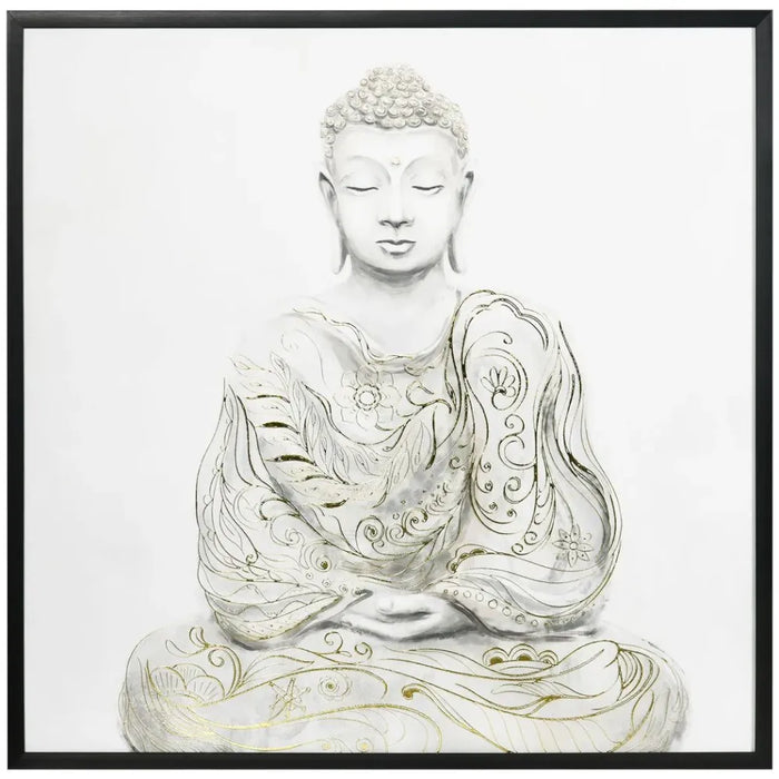 Canvas Wall Art Gold Textured Buddha, Wall Pictures Home Decor, 83 x 83 cm