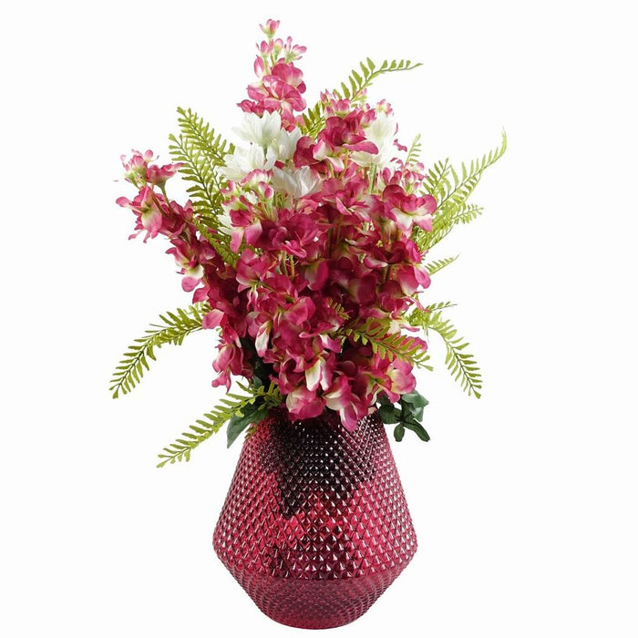 Premium Pink Glass Vase: 23cm Diamond Embossed. Perfect for Showcasing Flowers. Hand-finished for Unique Variations.