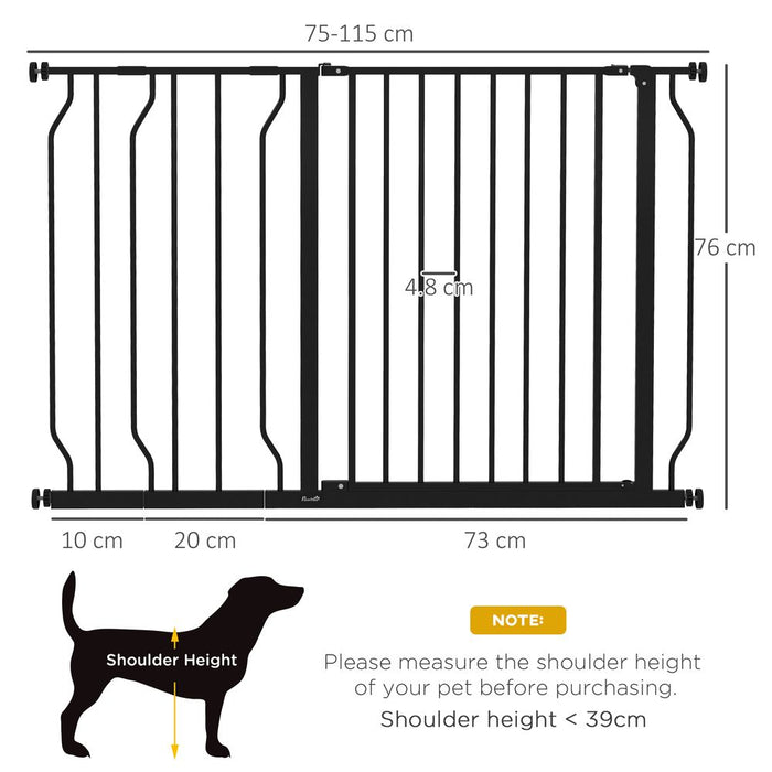 PawHut Dog Gate - Wide Stair Gate with Door - Pressure Fit - Black - Premium Quality