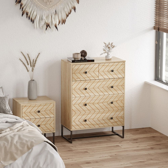 Quirky Zig Zag Design Chest | 5 Drawers w/ Metal Handles