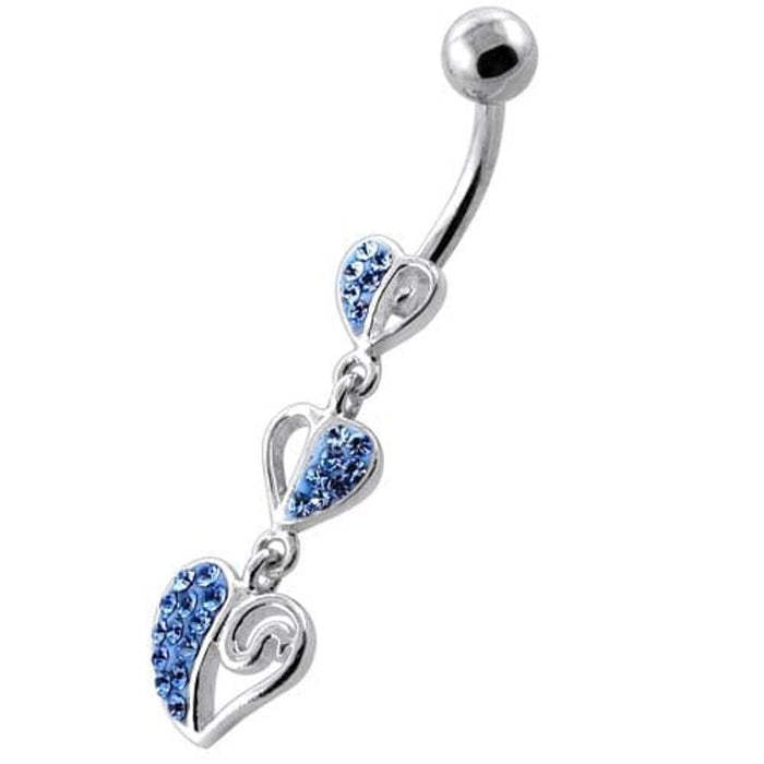 Trible Heart Jeweled Dangling Navel Belly Ring