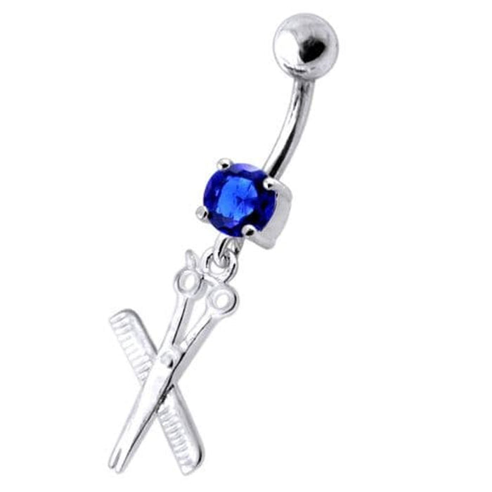 Jeweled Scissor and comb Dangling Belly Ring