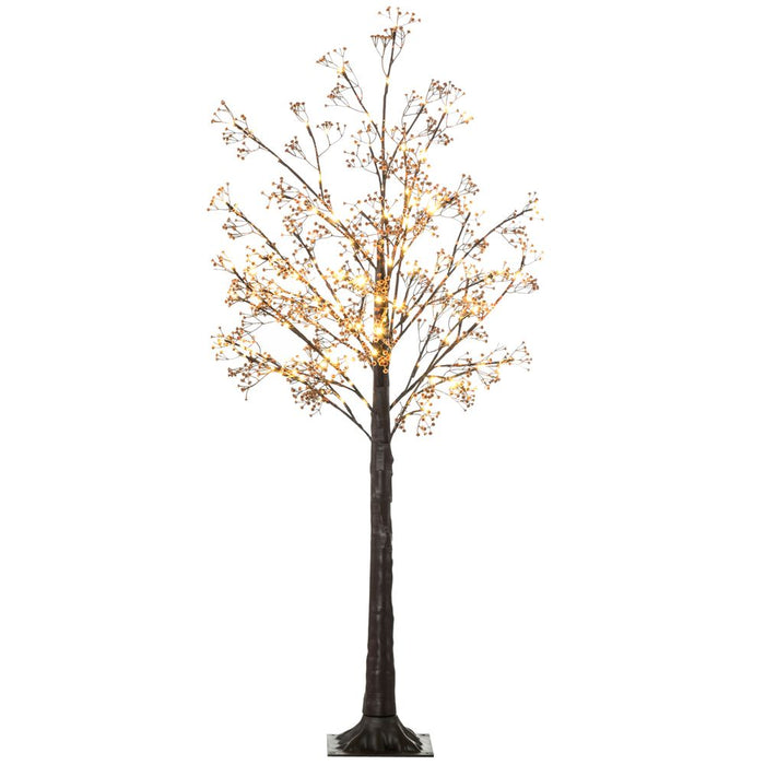 Premium HOMCOM 5ft Artificial Tree | Warm White LED Lights | Realistic Baby Breath Flowers | Versatile Indoor/Outdoor Décor